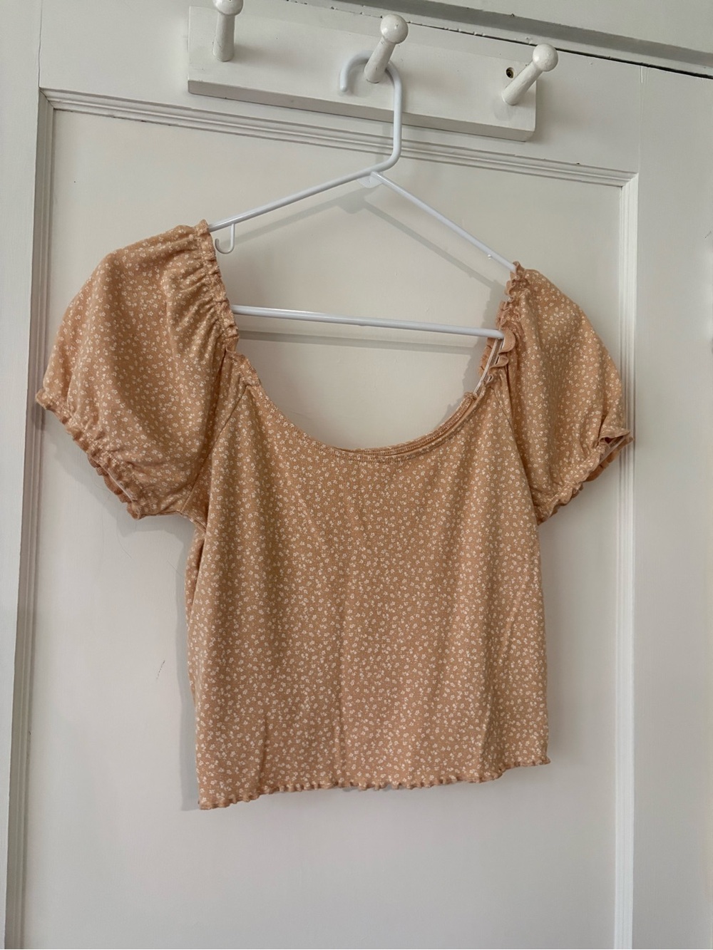 American Eagle Outfitters Peach Floral Puff Sleeve Crop Top